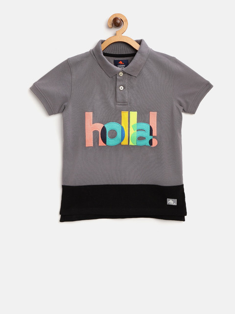 

Cherry Crumble Boys Grey Printed Polo Collar T-shirt
