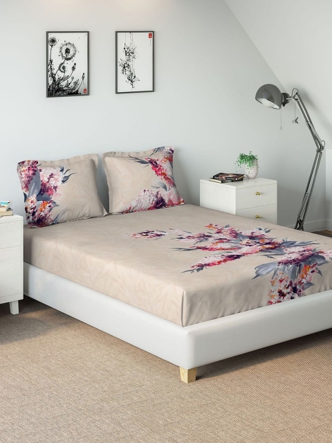 

DDecor Beige & Red Floral 180 TC Cotton 1 King Bedsheet with 2 Pillow Covers
