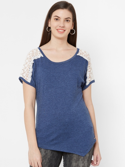 

Juliet Women Navy Blue & Off-White Solid Pure Cotton Top