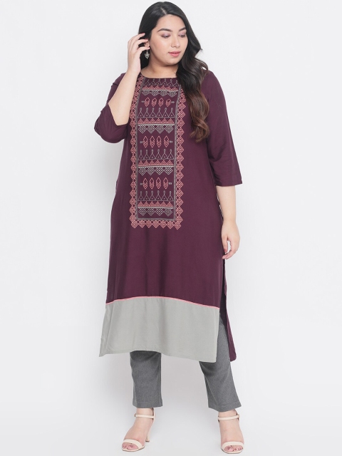 

Amydus Women Burgundy & Grey Printed Straight Kurta