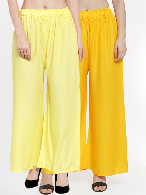 

TAG 7 Women Pack Of 2 Solid Flared Palazzos, Yellow