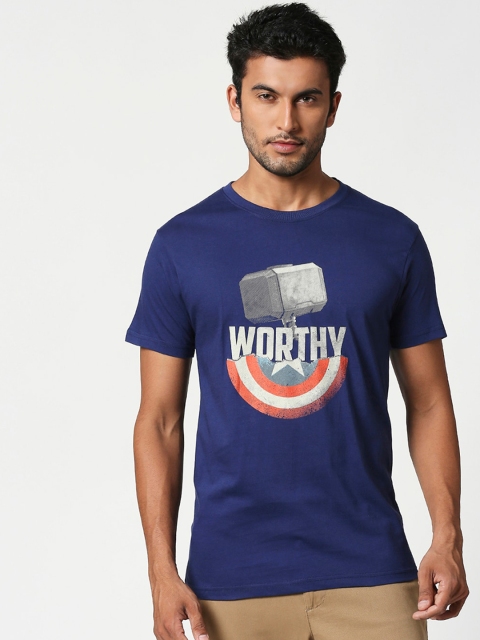 

Bewakoof Men Blue Printed Round Neck T-shirt
