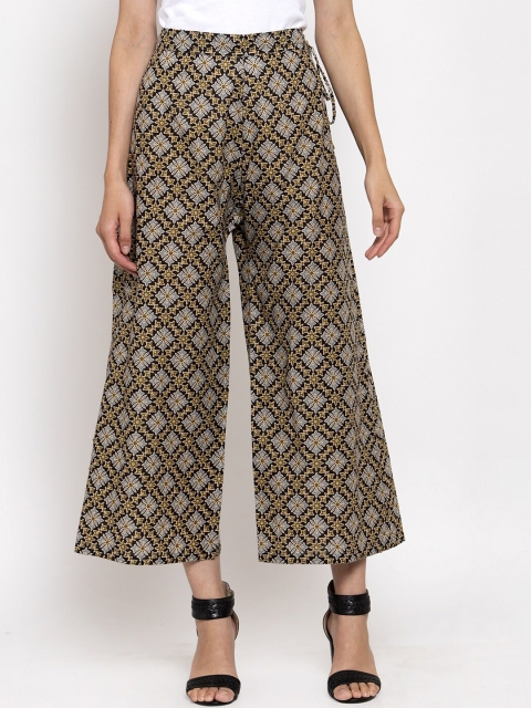 

TAG 7 Women Black & Blue Printed Flared Palazzos