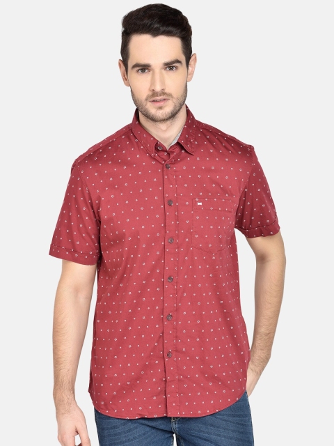 Basics Men Rust Red Slim Fit Printed Casual Shirt