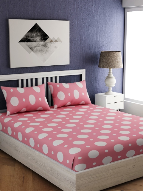 

EverHOME Pink & White Geometric 144 TC Cotton 1 Queen Bedsheet with 2 Pillow Covers