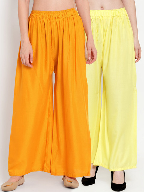 

TAG 7 Women Pack Of 2 Yellow & Orange Solid Flared Palazzos