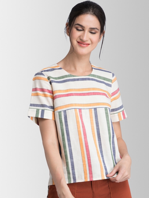 

FableStreet Women Cream-Coloured Striped Top