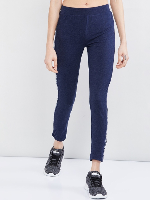 

max Women Blue & White Solid Slim-Fit Track Pants