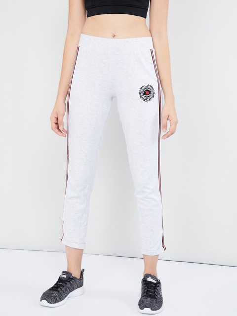 max Women Grey Melange Solid Slim-Fit Cropped Track Pants
