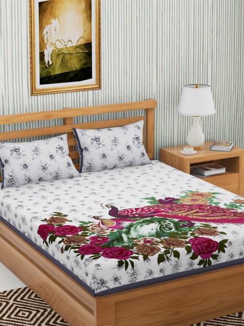 

METRO LIVING Grey Floral 144 TC Cotton 1 King Bedsheet with 2 Pillow Covers