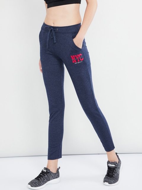 

max Women Navy Blue Solid Slim-Fit Track Pants