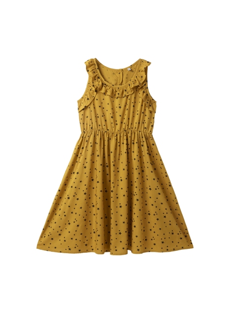 

Cub McPaws Girls Mustard Yellow Printed Fit and Flare Dress