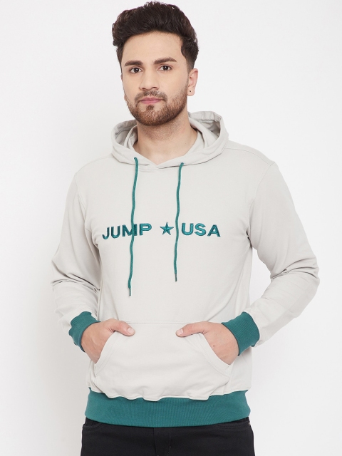 

JUMP USA Men Grey & Green Printed Hooded Sweatshirt
