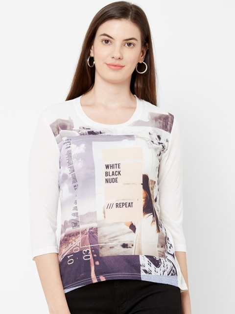 

Juliet Women White & Purple Graphic Print Top