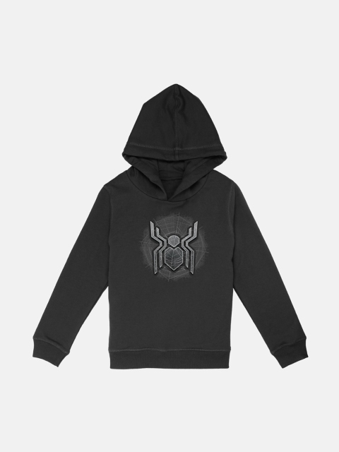 

Kids Ville Boys Black Spiderman Printed Hooded Sweatshirt