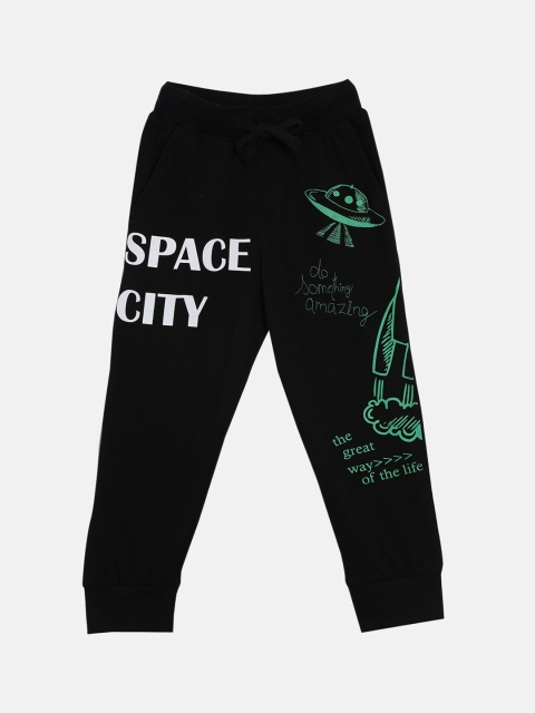 

KiddoPanti Boys Black & White Space City Printed Sporty Joggers