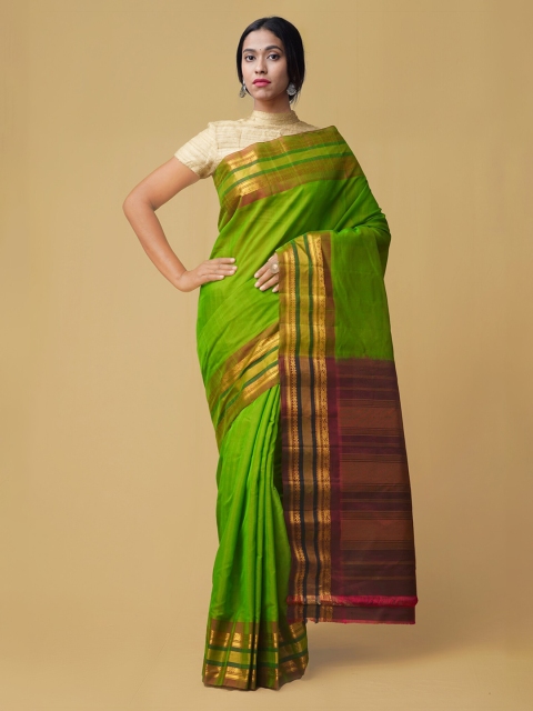 

Unnati Silks Green & Maroon Silk Cotton Woven Design Gadwal Saree