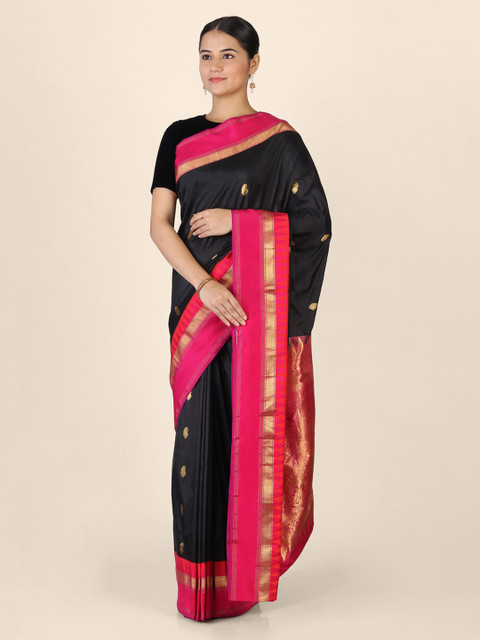 

Hastakala Pink & Black Pure Silk Woven Design Kanjeevaram Saree