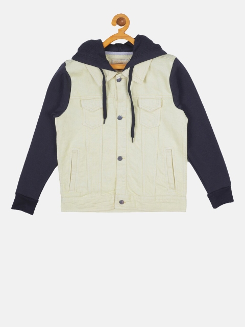 

Instafab Boys Yellow Navy Colourblocked Windcheater Denim Jacket