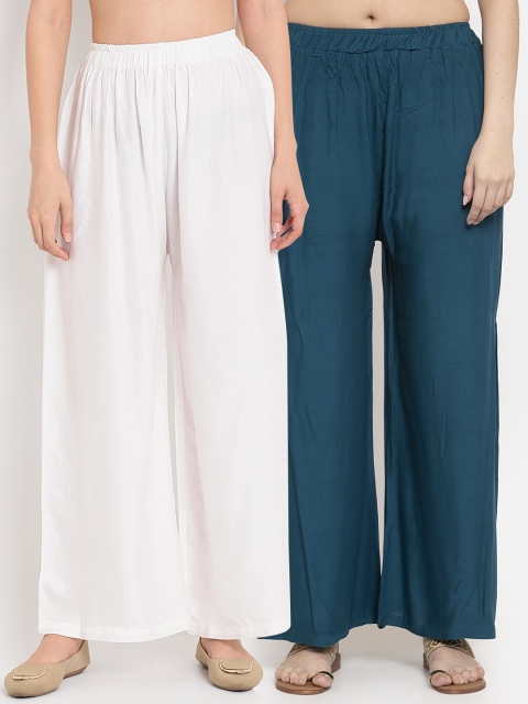 

TAG 7 Women Set of 2 Solid Flared Palazzos, Blue