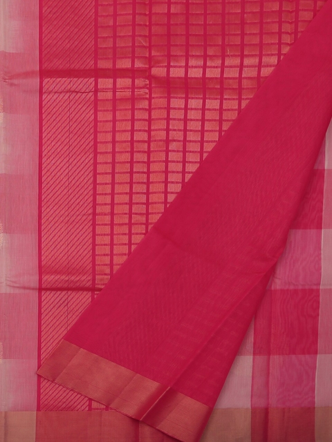 

Pothys Red & Gold-Toned Silk Cotton Checked Saree