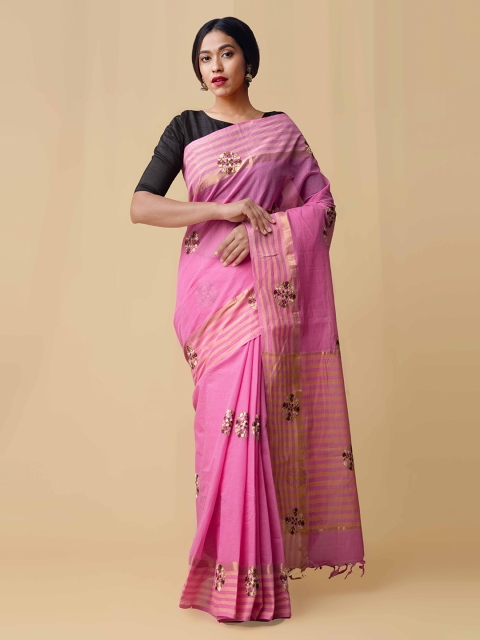

Unnati Silks Pink Pure Cotton Embroidered Mangalagiri Saree