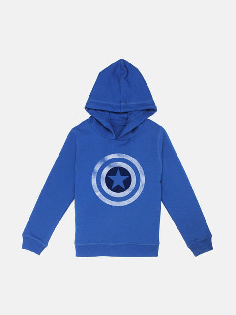 

Kids Ville Boys Blue Captain America Printed Hooded Sweatshirt