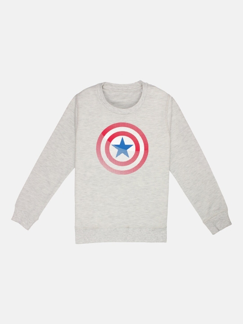 Kids Ville Boys Grey Melange & Red Captain America Printed Sweatshirt