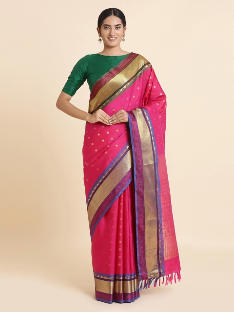 

Taneira Pink & Blue Pure Silk Woven Design Kanjeevaram Sustainable Saree