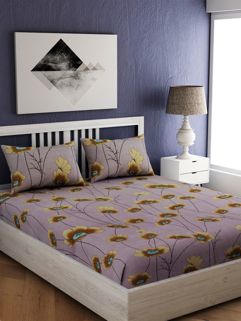 

EverHOME Mauve Floral 210 TC Cotton 1 Queen Bedsheet with 2 Pillow Covers
