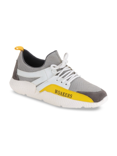 

Woakers Men Grey & Yellow Colourblocked Sneakers