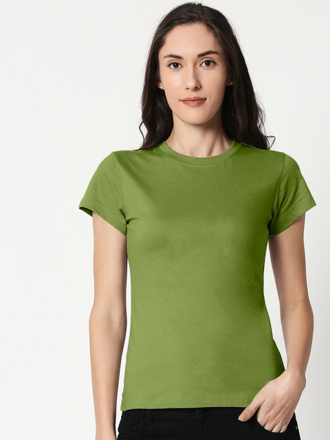 

Bewakoof Women Green Solid Round Neck T-shirt