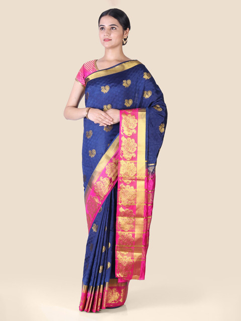 

CLAI WORLD Blue & Pink Silk Blend Woven Design Saree