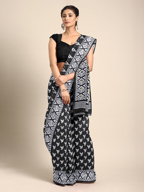 

Mitera Black & White Silk Cotton Printed Jamdani Saree