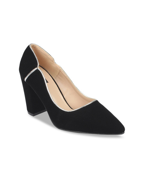 

Flat n Heels Women Black Solid Suede Pumps