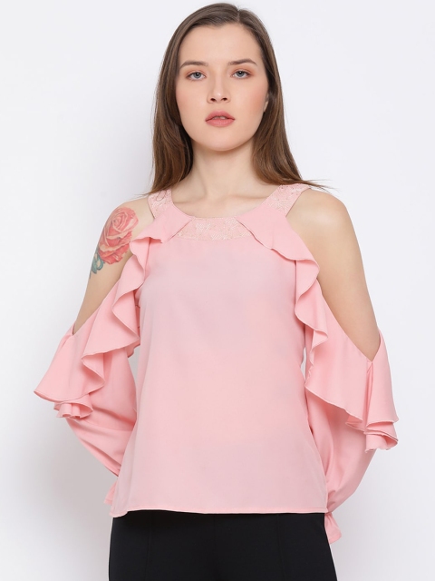 

ALL WAYS YOU Women Pink Solid Ruffle Top