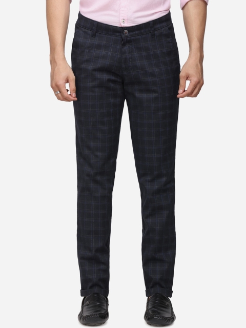 

Greenfibre Men Navy Blue Regular Fit Checked Formal Trousers