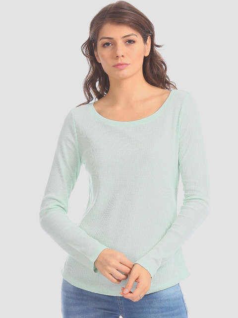 

GAP Women Sea Green Solid Round Neck T-shirt