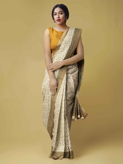 

Unnati Silks Beige & Green Pure Cotton Printed Saree