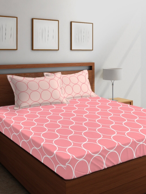

Layers Pink Geometric 104 TC Cotton 1 Queen Bedsheet with 2 Pillow Covers