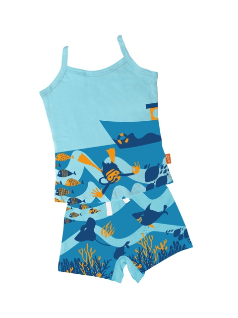 

You Got Plan B Girls Blue Printed T-shirt with Shorts
