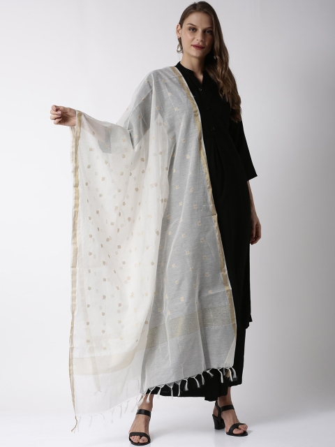 

Soch White & Gold-Toned Woven Design Chanderi Silk Dupatta