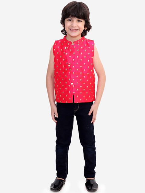 

Lil Peacock Boys Fuchsia Pink Embroidered Nehru Jacket
