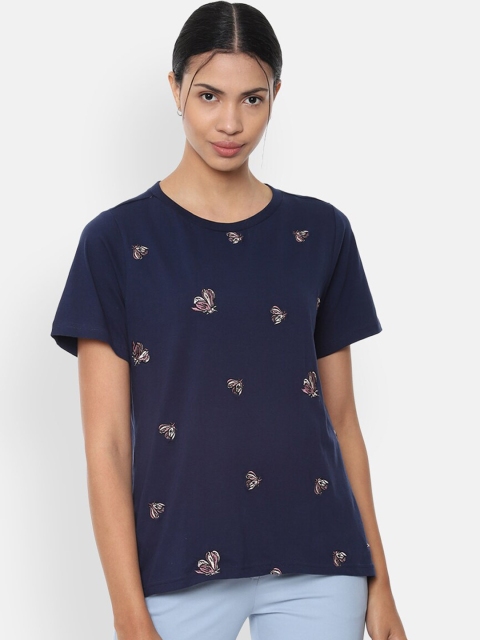 

Van Heusen Woman Navy Blue Printed Pure Cotton Top