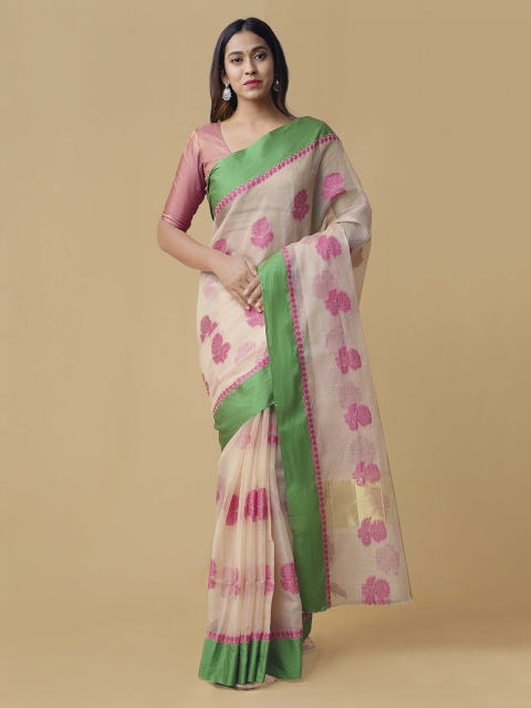 

Unnati Silks Cream-Coloured Silk Cotton Woven Design Kota Saree