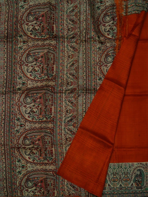 

Pothys Orange & Brown Pure Silk Printed Saree