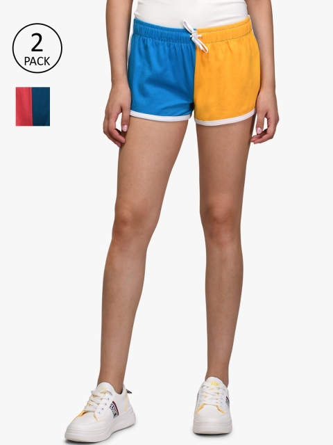 

Kotty Women Pack Of 2 Multicoloured Colourblocked Hot Pants, Yellow