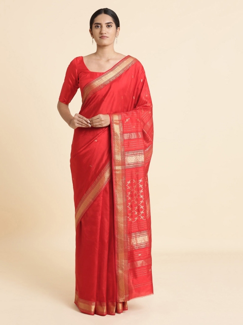 

Taneira Red Handwoven Pure Silk Maheshwari Saree