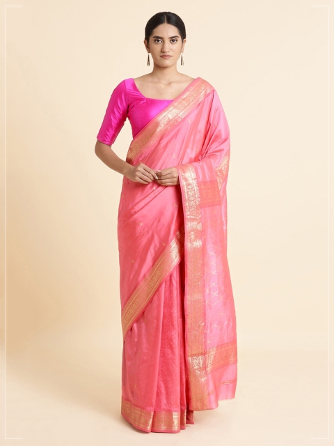 

Taneira Pink Handwoven Pure Silk Maheshwari Saree