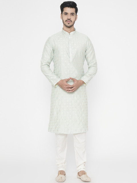 

Manyavar Men Green & White Embroidered Kurta with Pyjamas